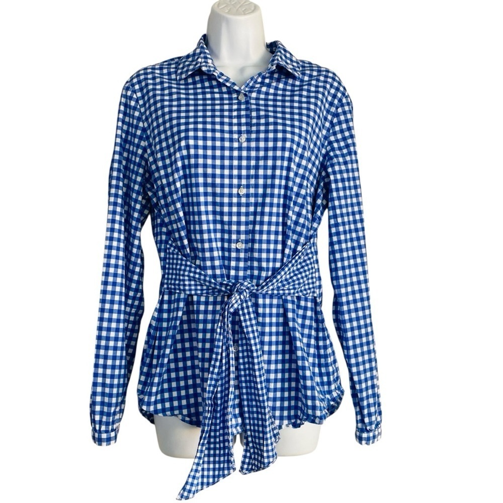 J McLaughlin Gingham Checked Button Front W/ Front Tie Size S